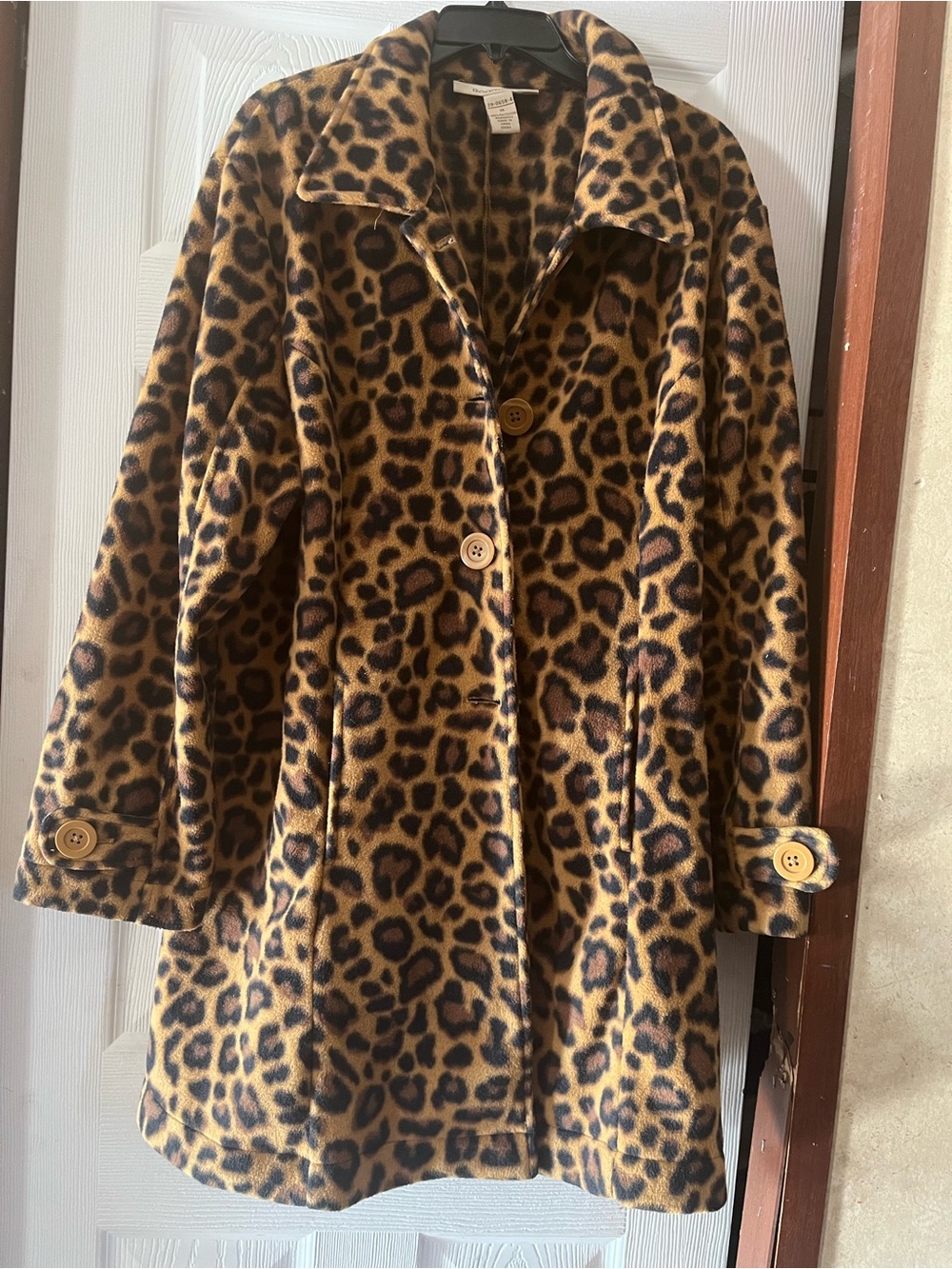 Roamans Plus Size Button Up Fleece Jacket Leopard Print 1X Like New